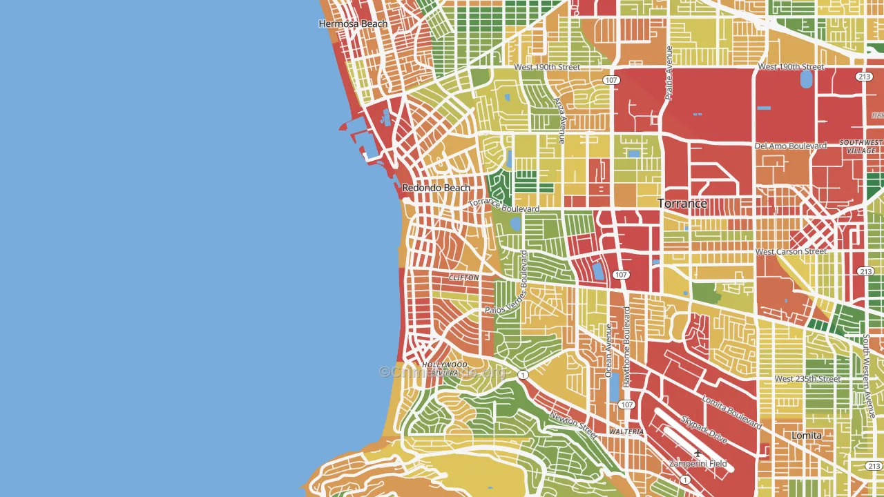 90277, CA Map of Theft Rates