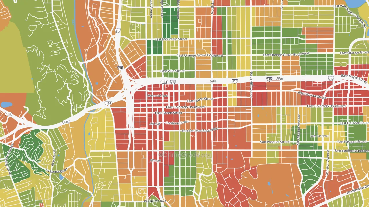 91101, CA Map of Theft Rates