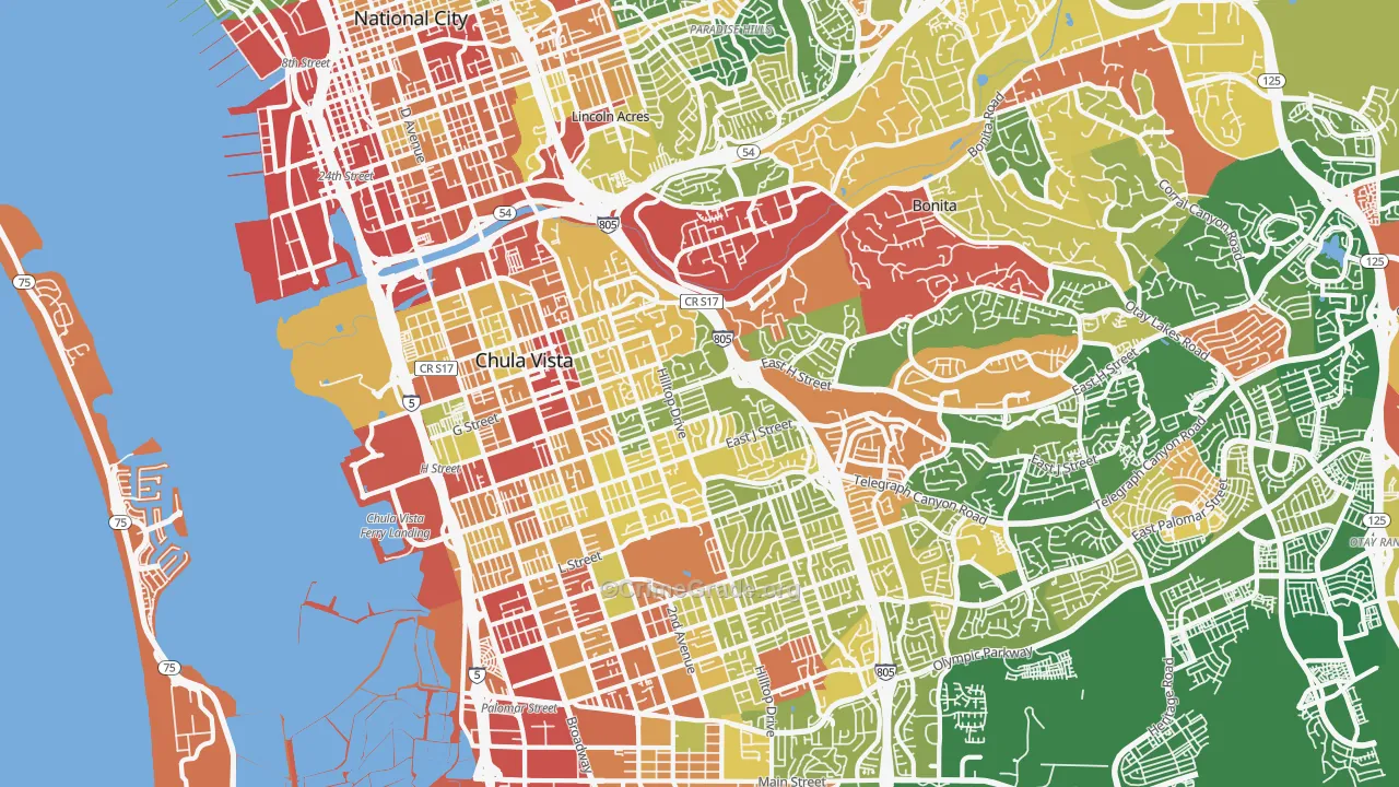 91910, CA Map of Theft Rates