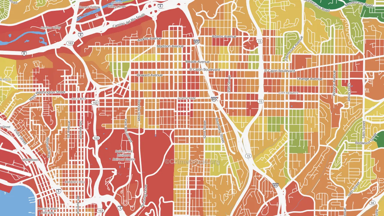 92104, CA Map of Theft Rates