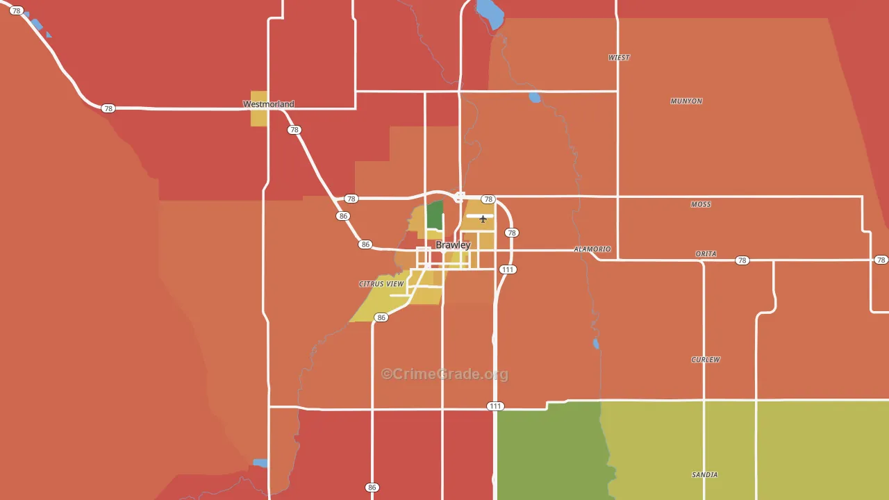 92227, CA Map of Theft Rates