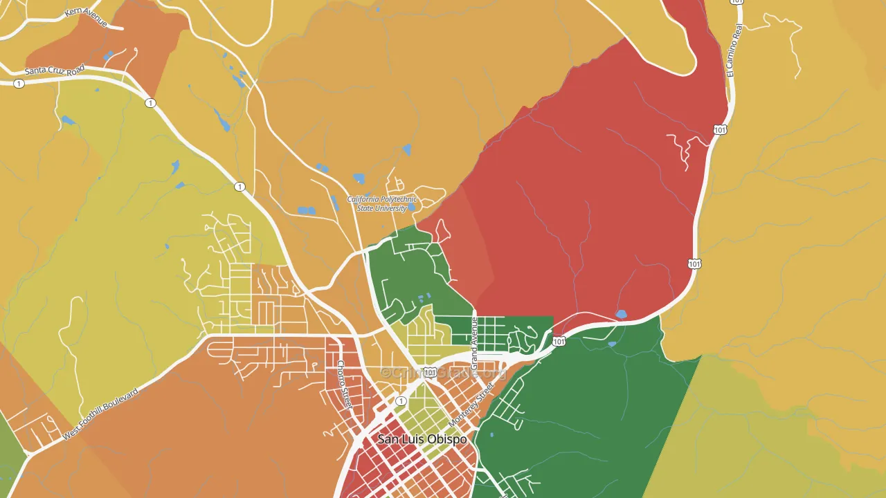 93407, CA Map of Theft Rates