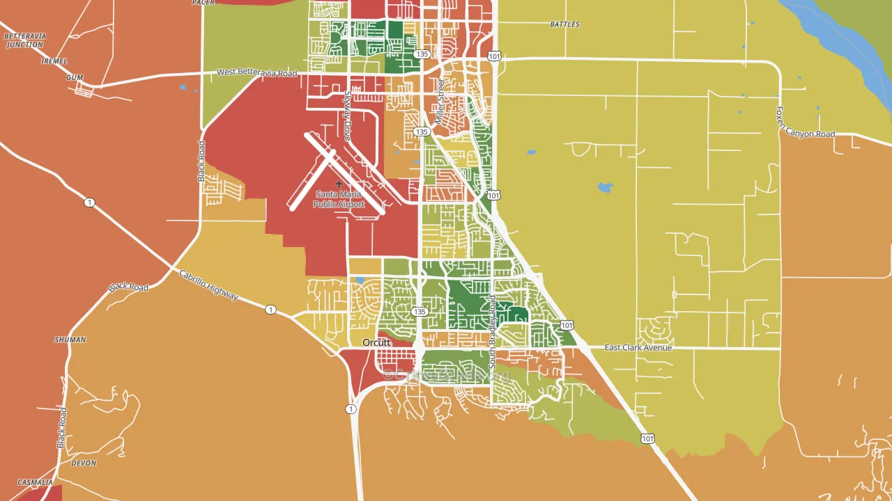 93455, CA Map of Theft Rates