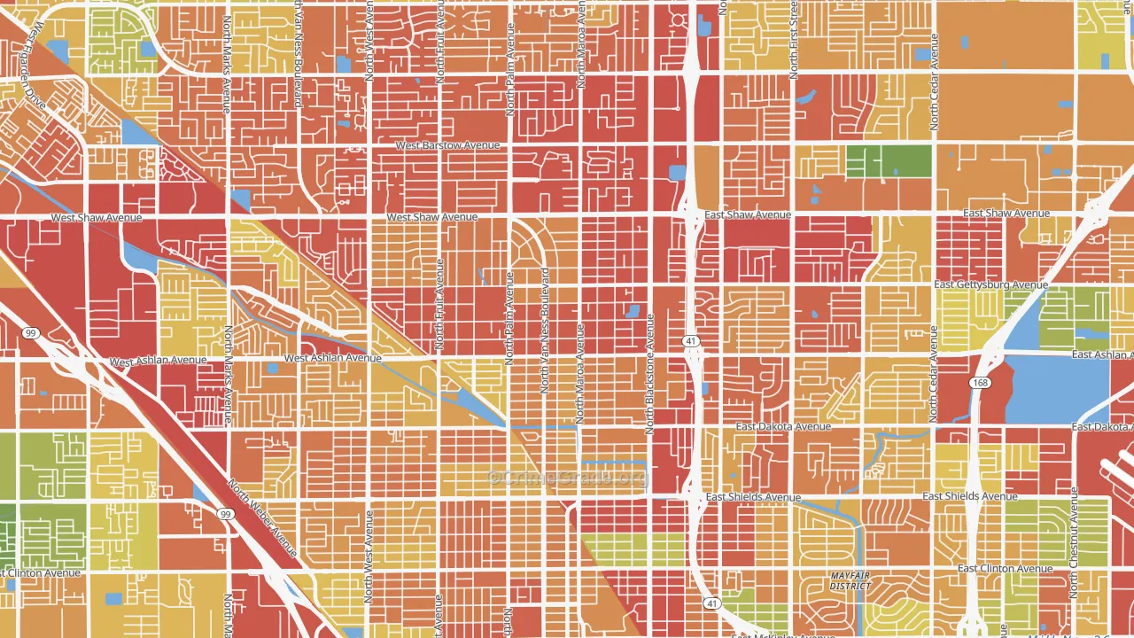 93704, CA Map of Theft Rates