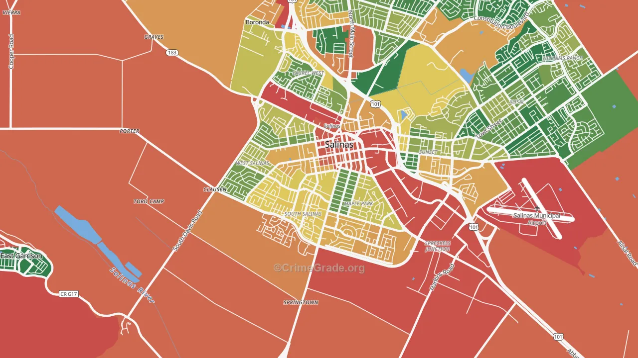 93901, CA Map of Theft Rates