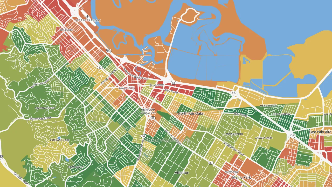 94063, CA Map of Theft Rates