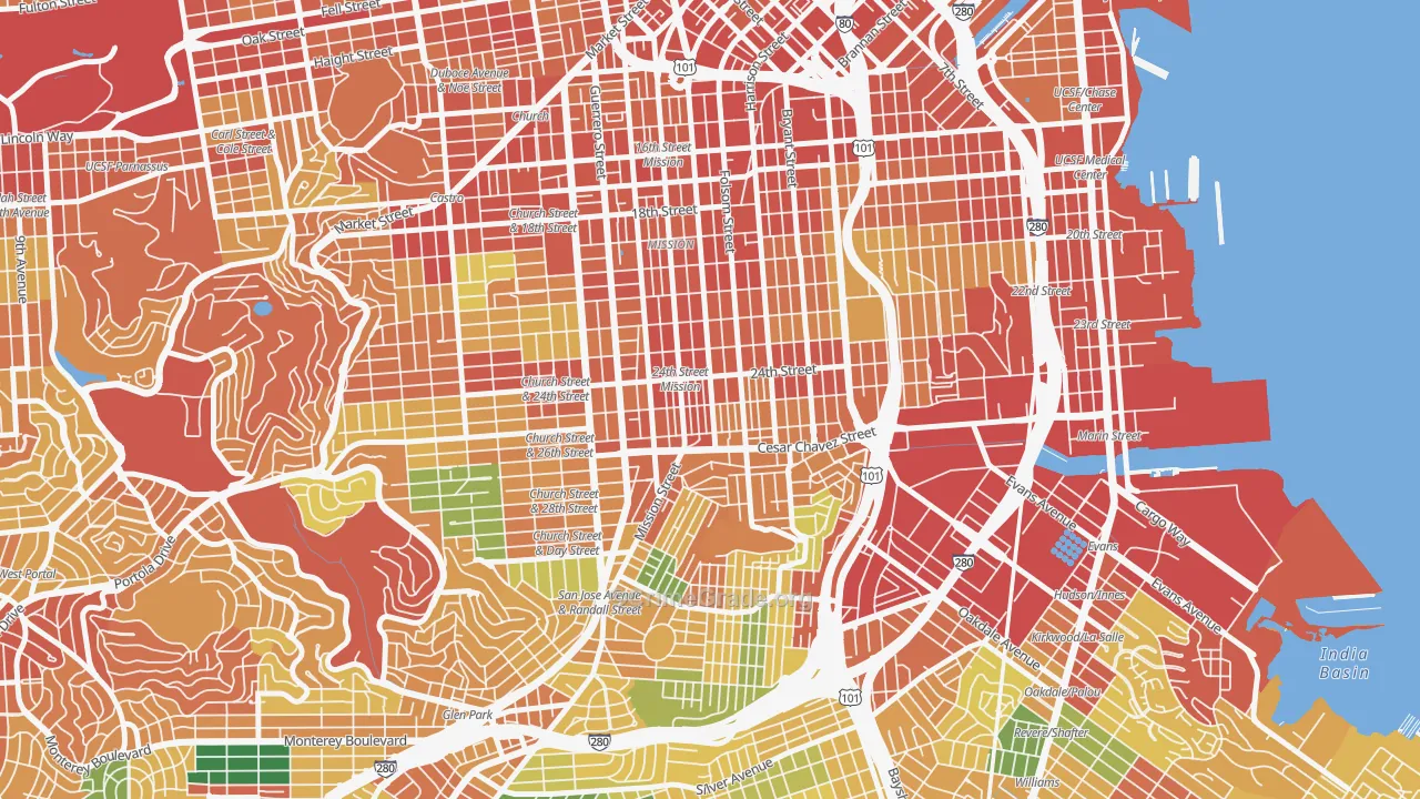 94110, CA Map of Theft Rates