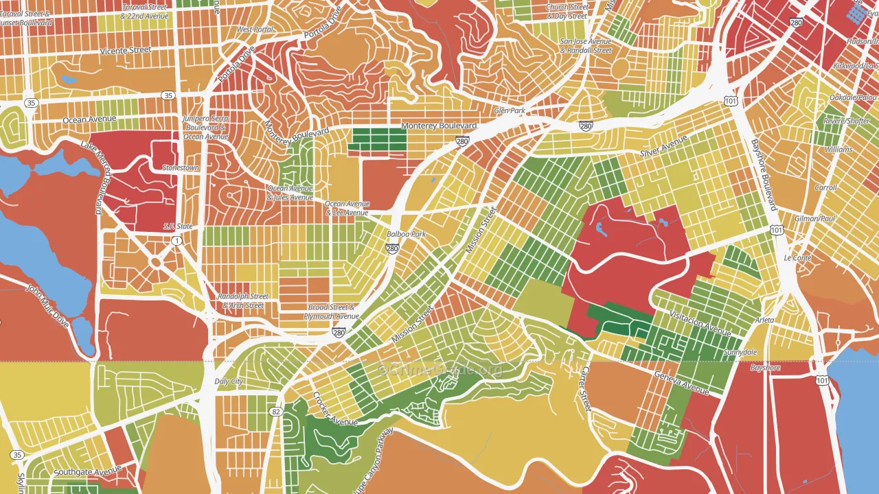 94112, CA Map of Theft Rates