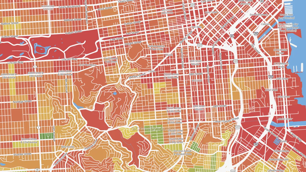 94114, CA Map of Theft Rates