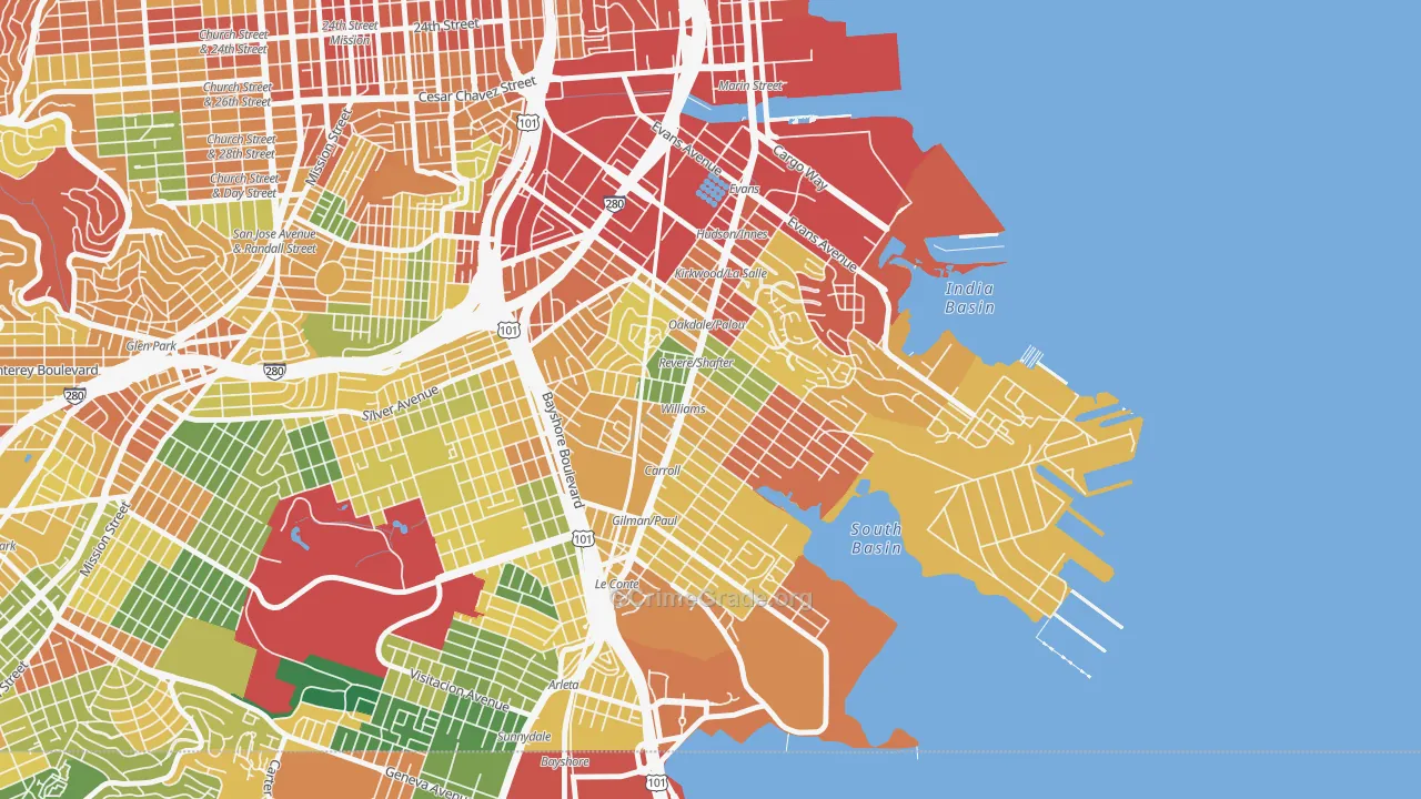 94124, CA Map of Theft Rates