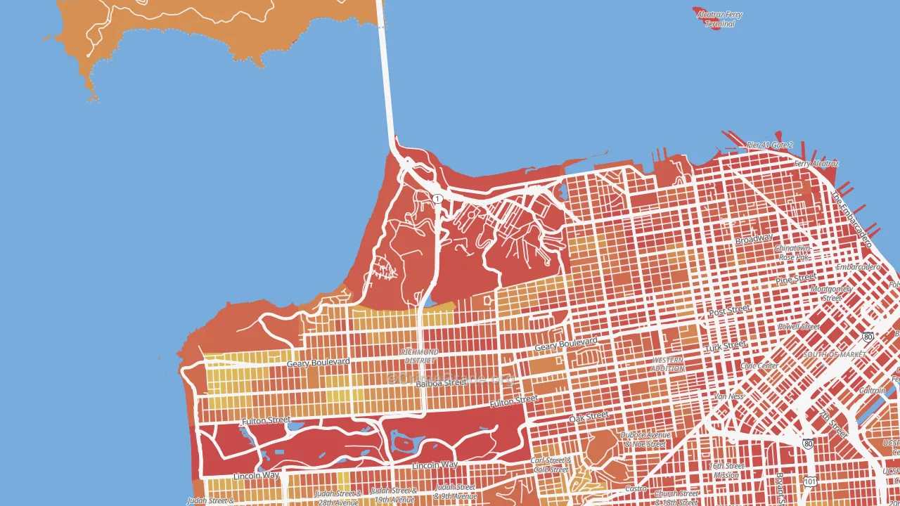 94129, CA Map of Theft Rates