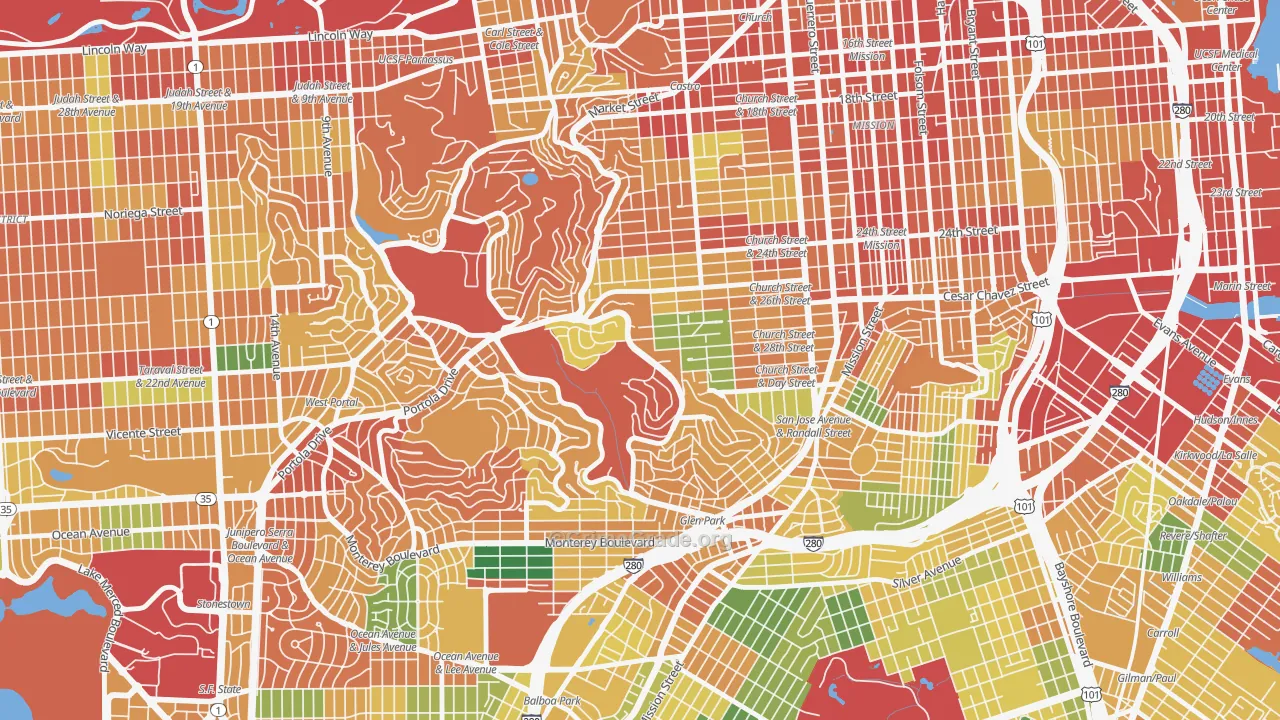 94131, CA Map of Theft Rates