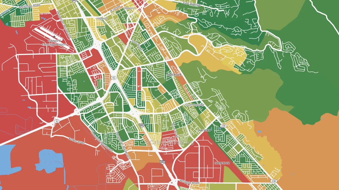 94544, CA Map of Theft Rates