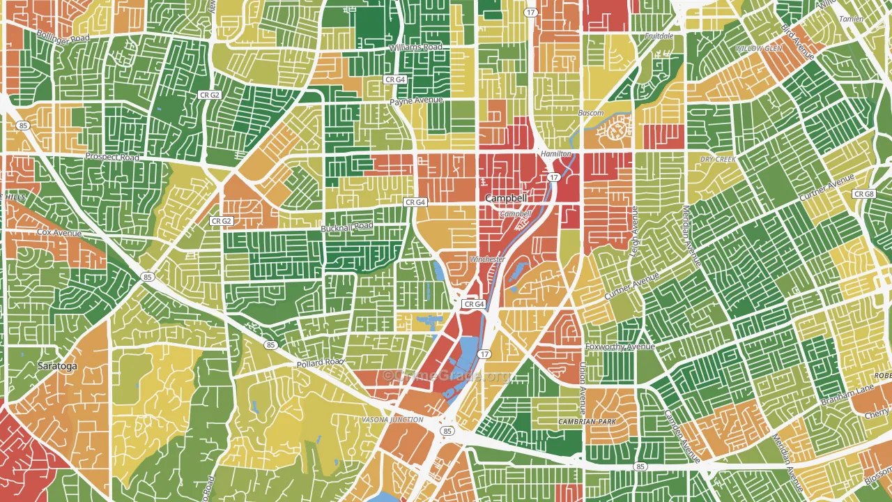 95008, CA Map of Theft Rates
