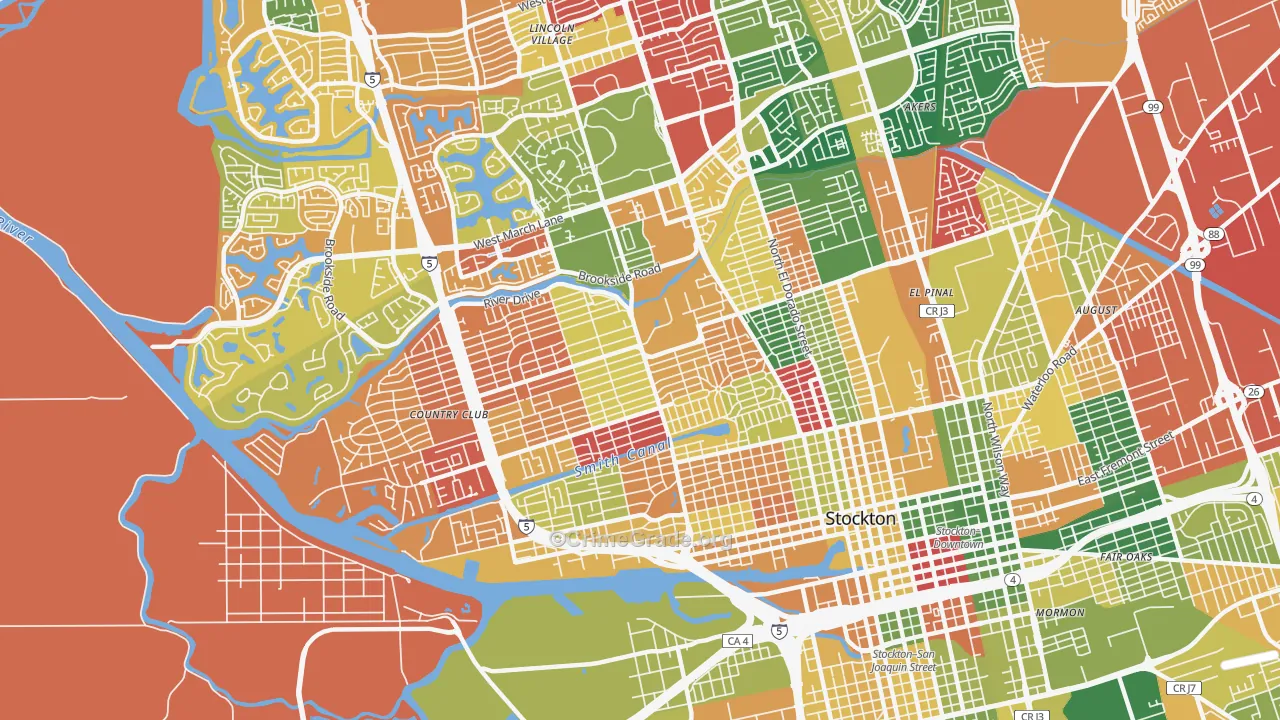 95204, CA Map of Theft Rates