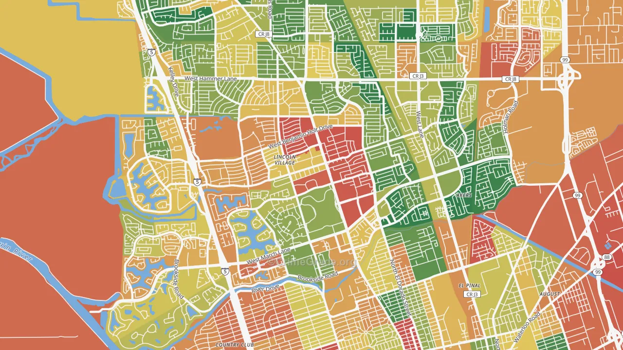 95207, CA Map of Theft Rates