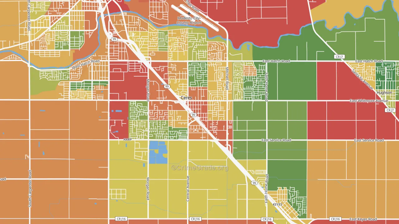 95307, CA Map of Theft Rates
