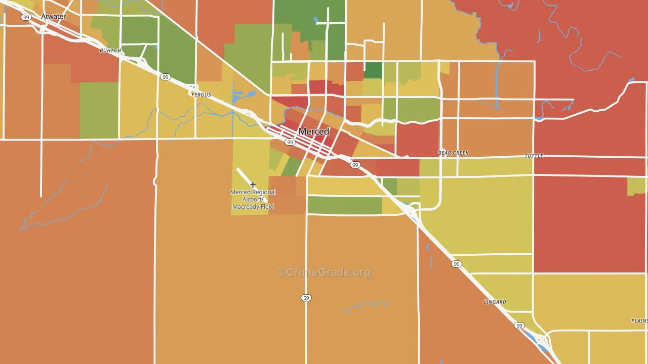 95341, CA Map of Theft Rates