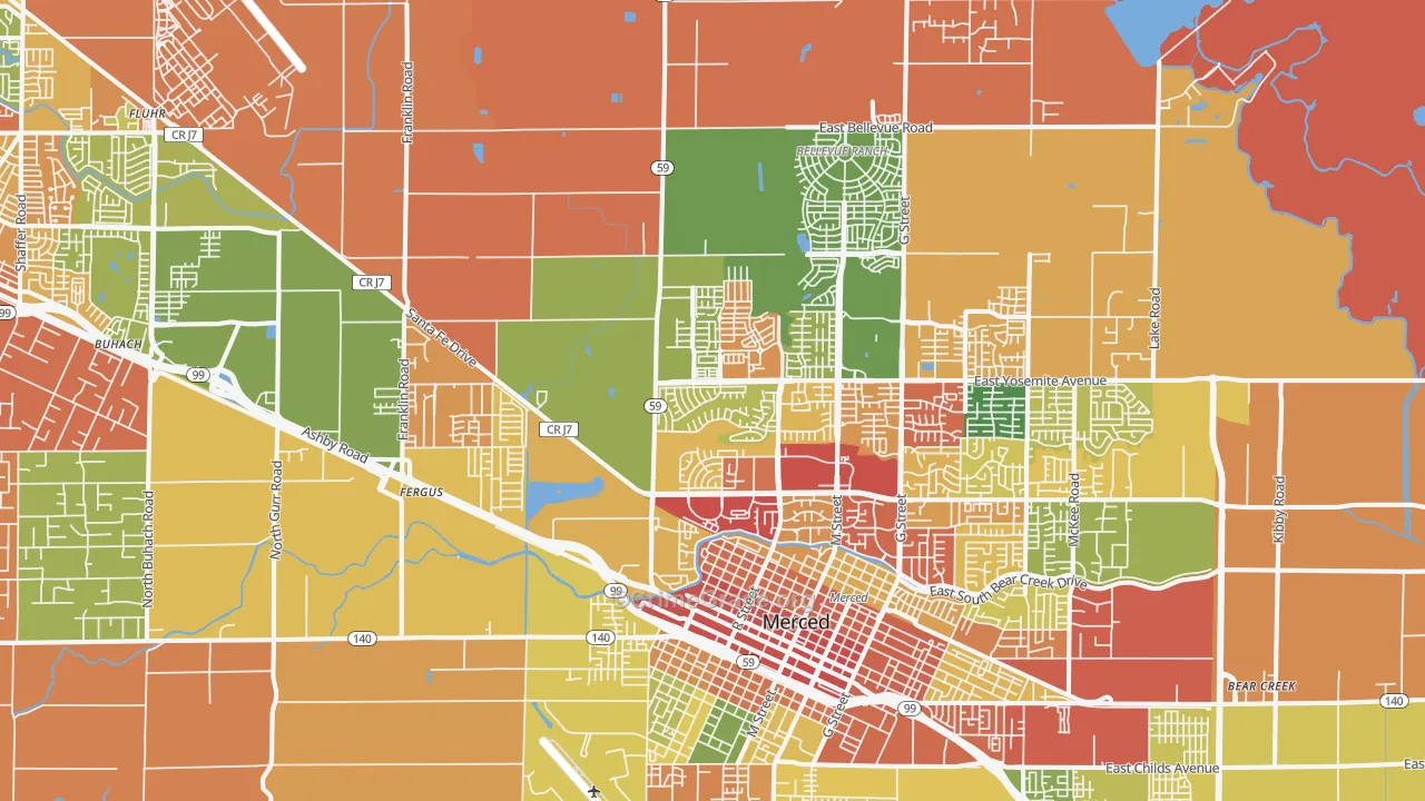 95348, CA Map of Theft Rates
