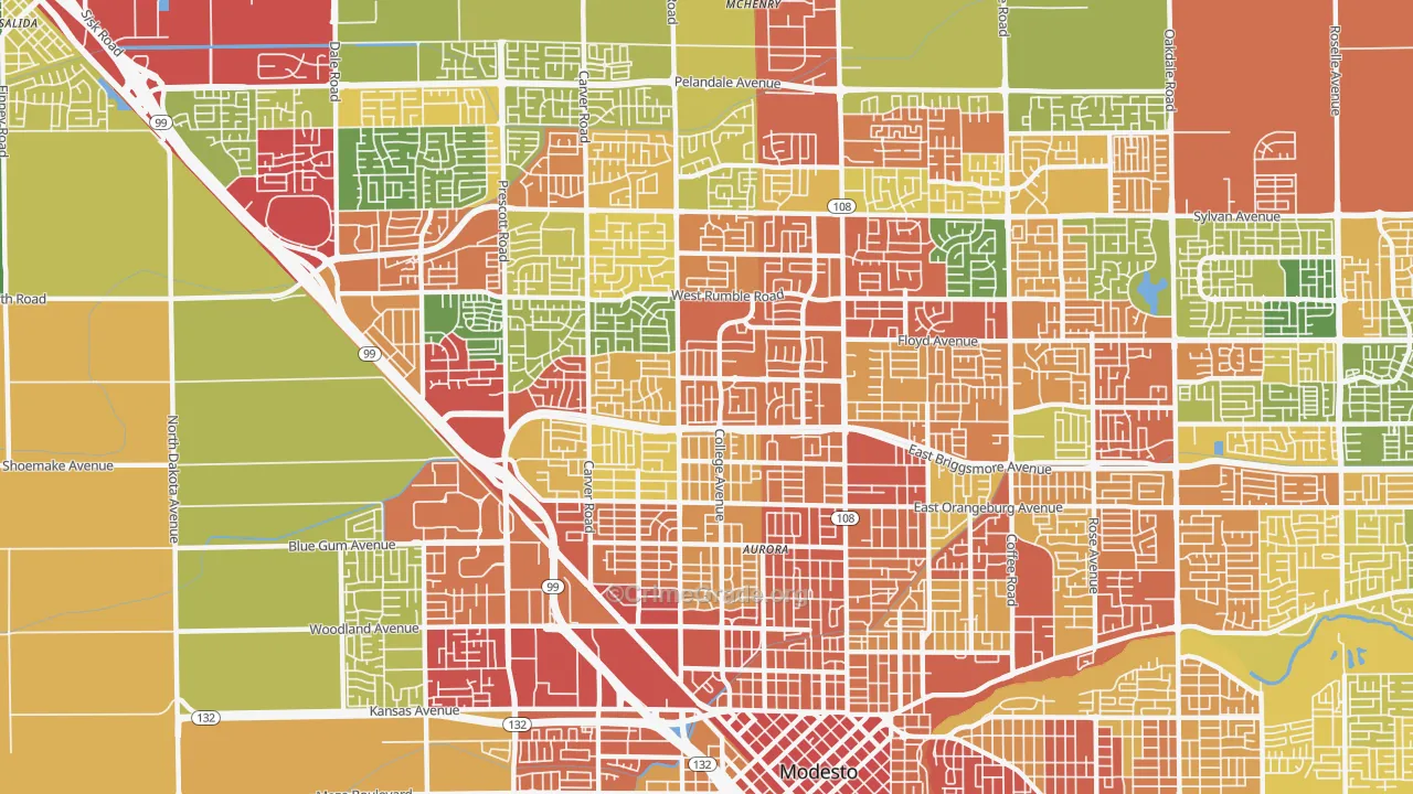 95350, CA Map of Theft Rates