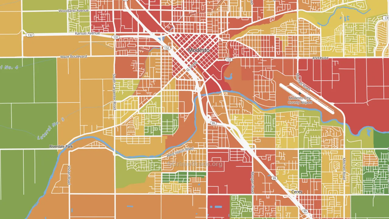 95351, CA Map of Theft Rates