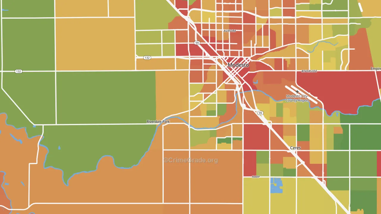 95358, CA Map of Theft Rates