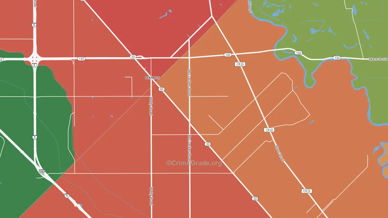 95385, CA Map of Theft Rates