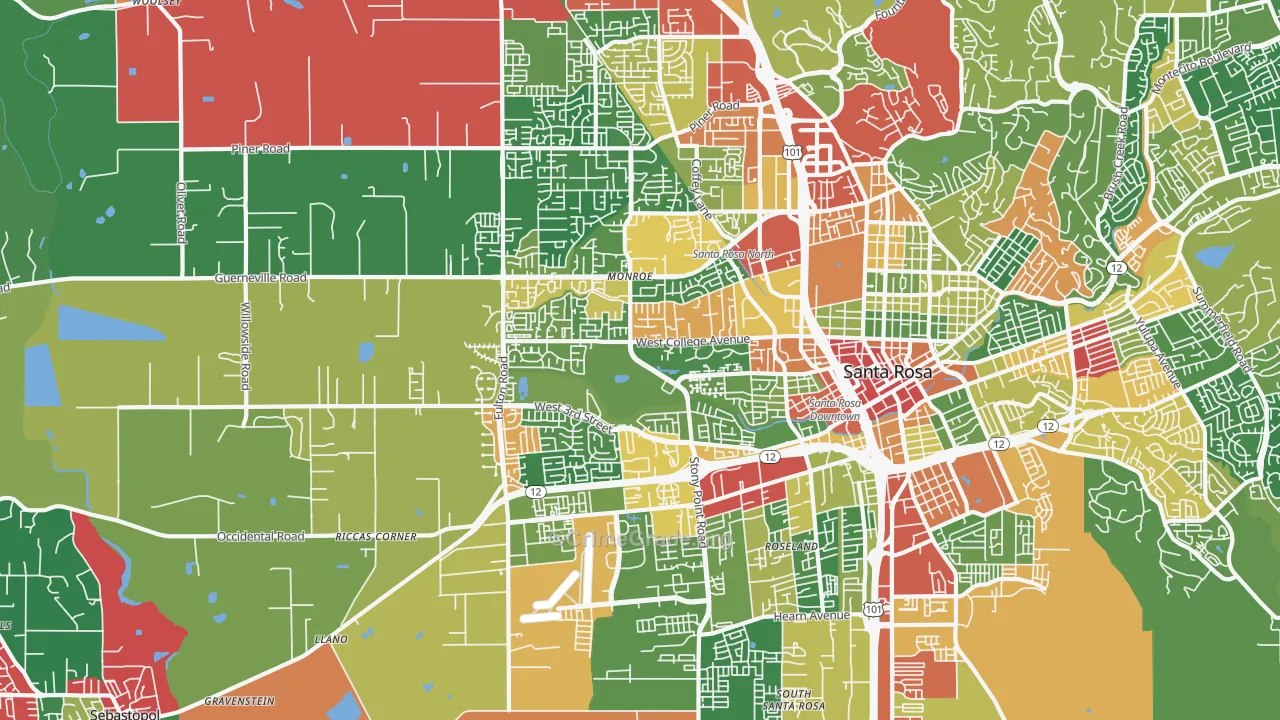 95401, CA Map of Theft Rates