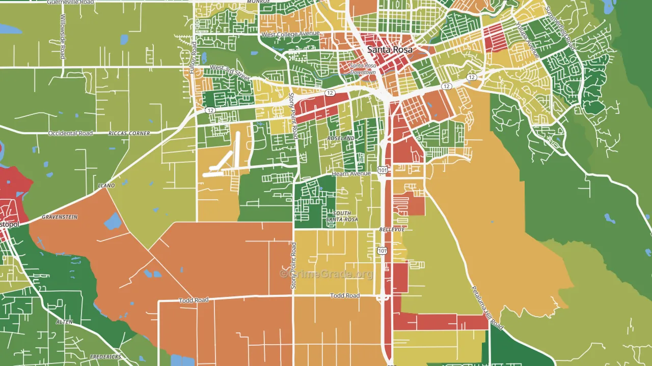 95407, CA Map of Theft Rates