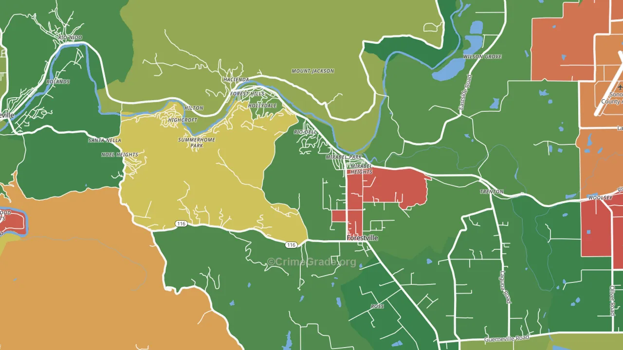 95436, CA Map of Theft Rates
