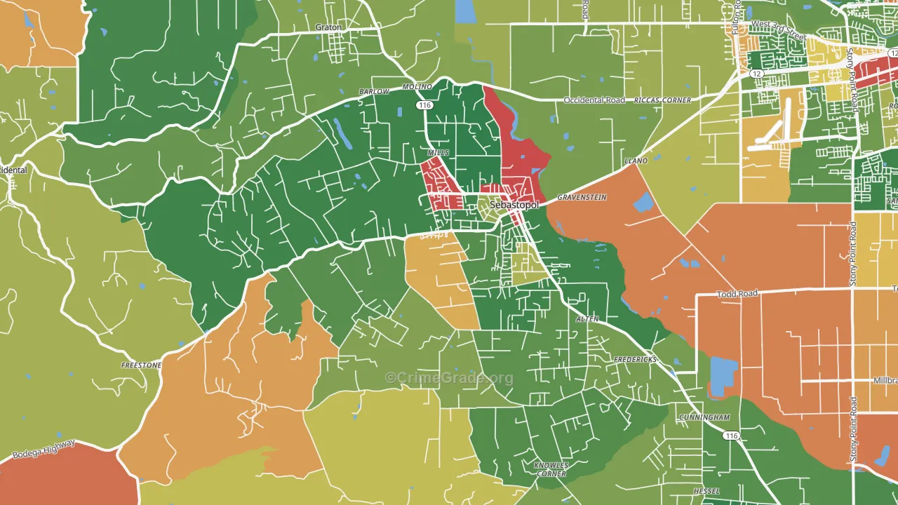 95472, CA Map of Theft Rates