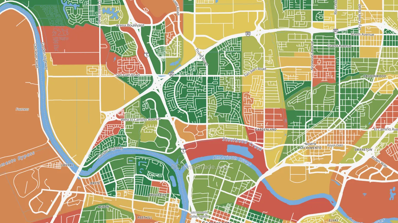 95833, CA Map of Theft Rates