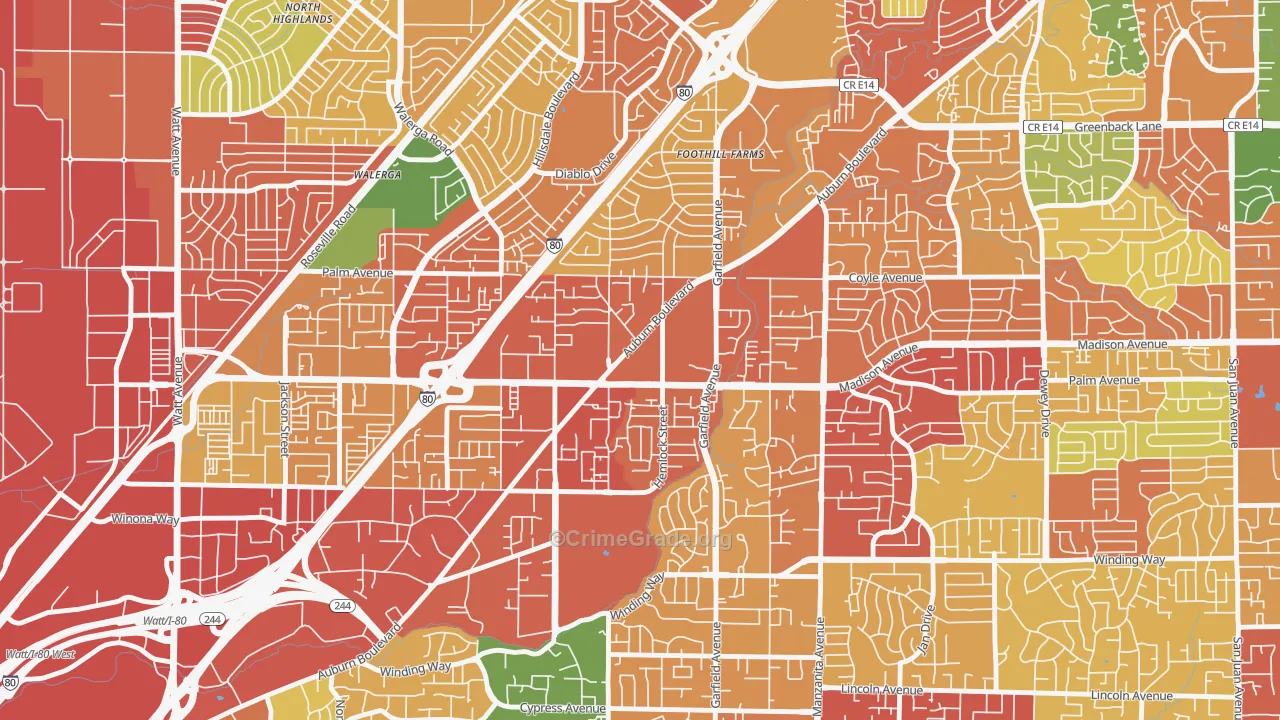 95841, CA Map of Theft Rates