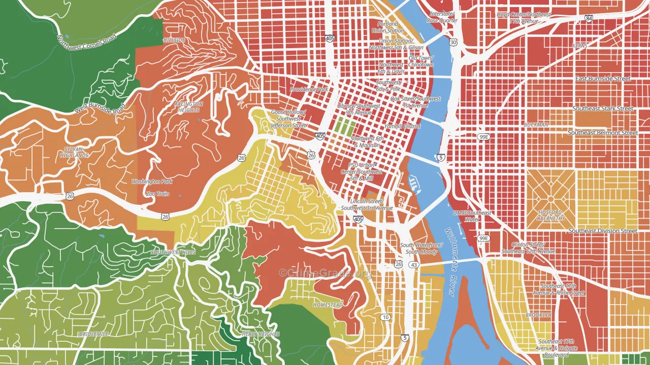 97201, OR Map of Theft Rates