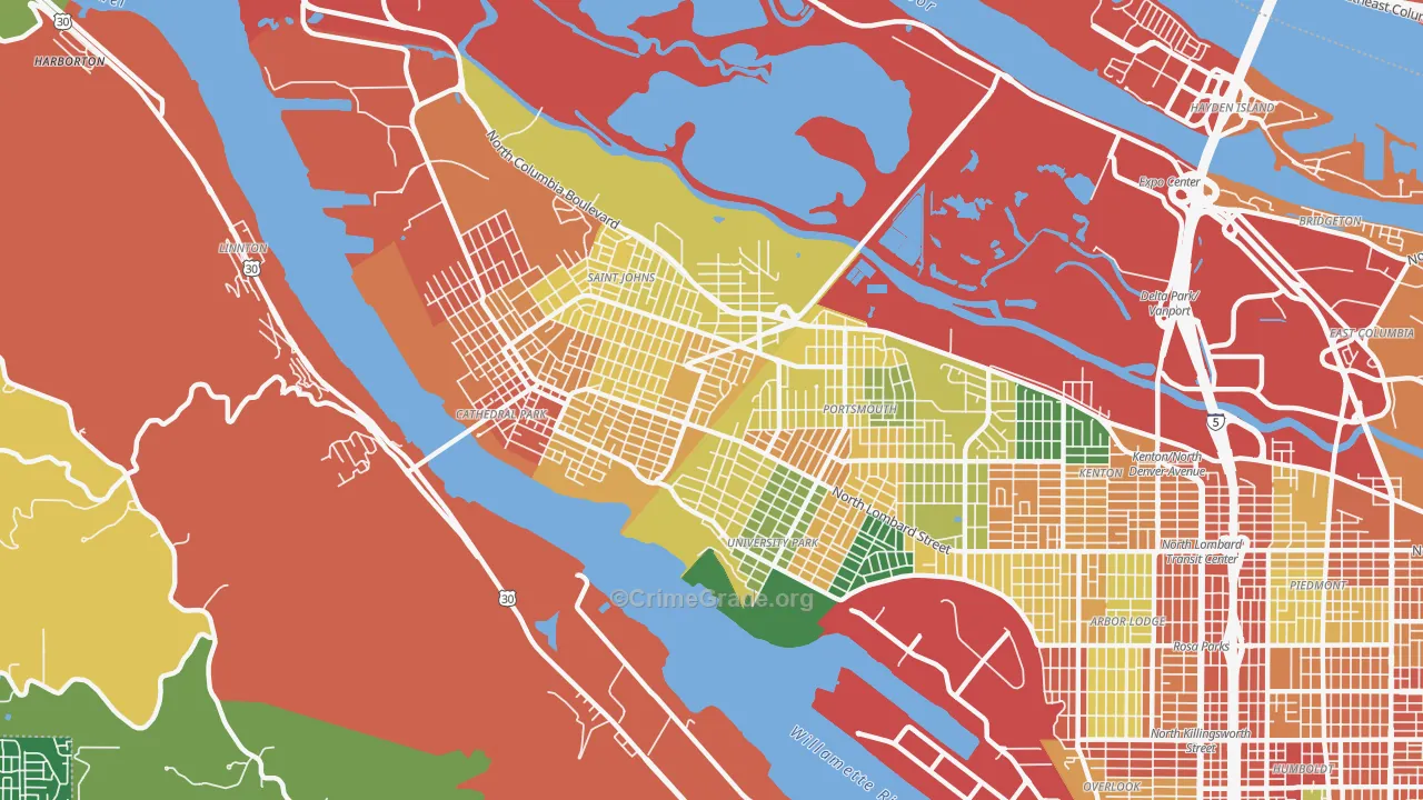 97203, OR Map of Theft Rates