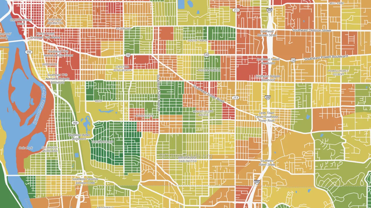 97206, OR Map of Theft Rates