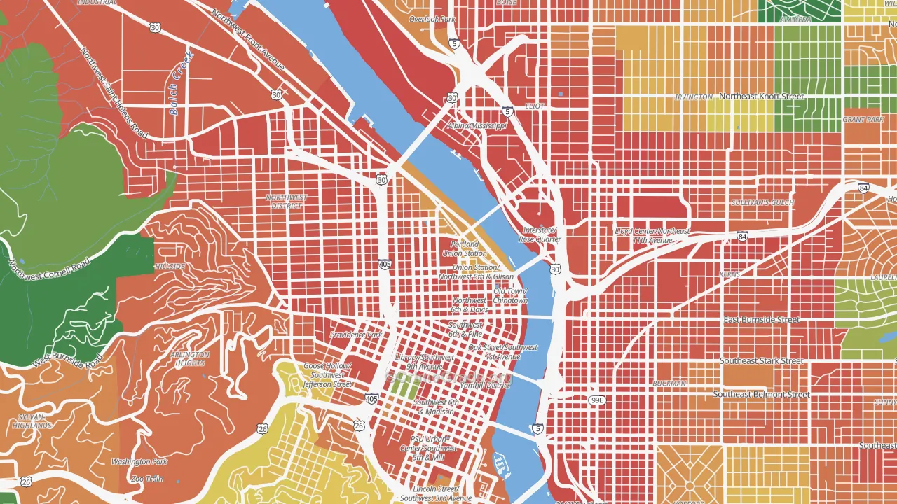97208, OR Map of Theft Rates
