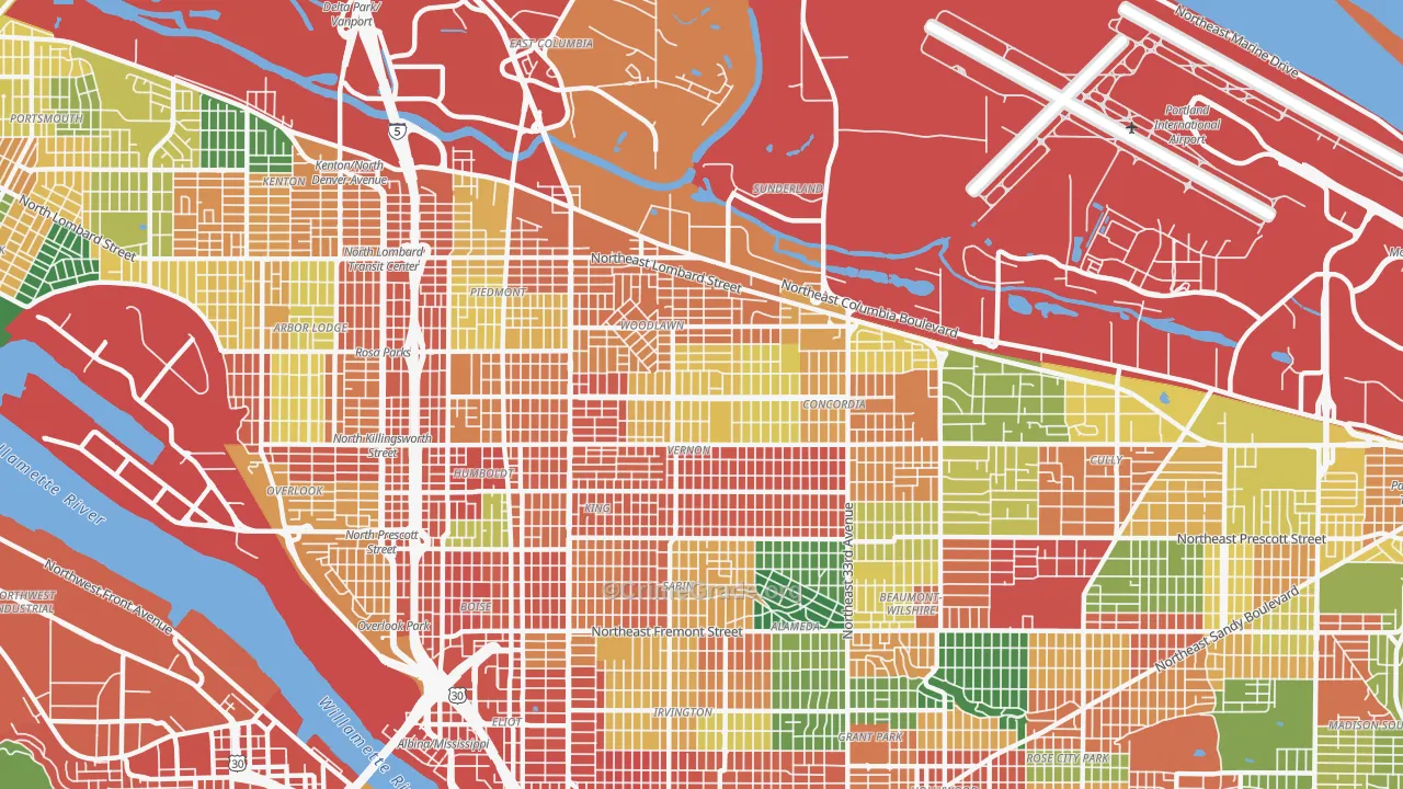 97211, OR Map of Theft Rates