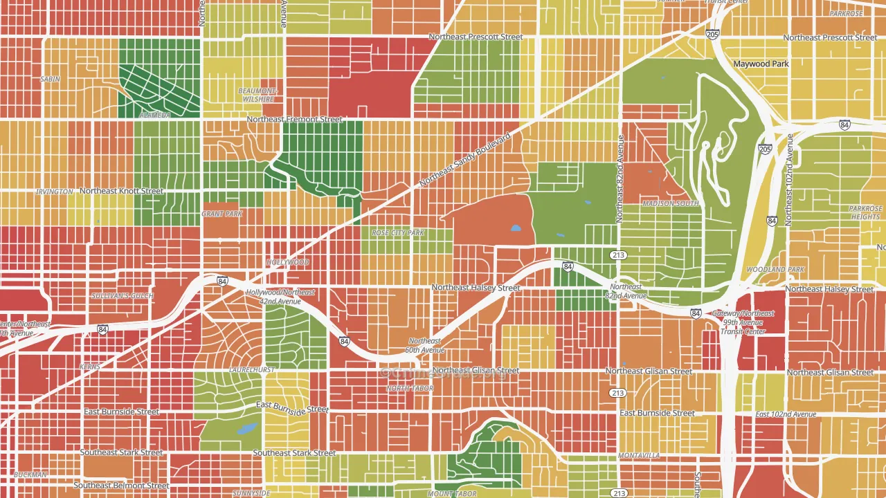 97213, OR Map of Theft Rates