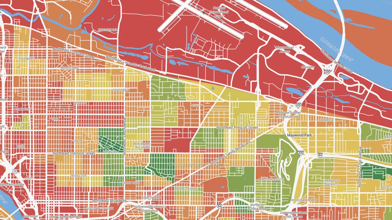 97218, OR Map of Theft Rates