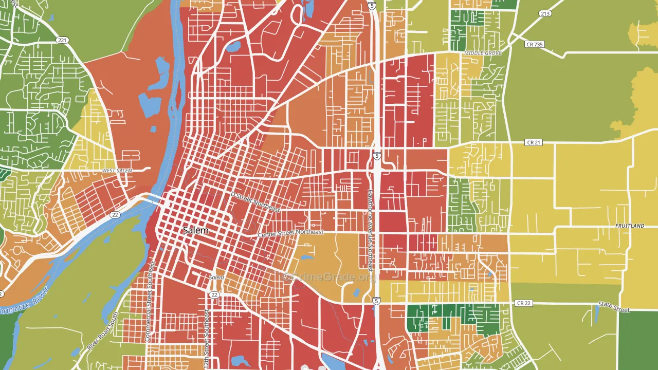97301, OR Map of Theft Rates