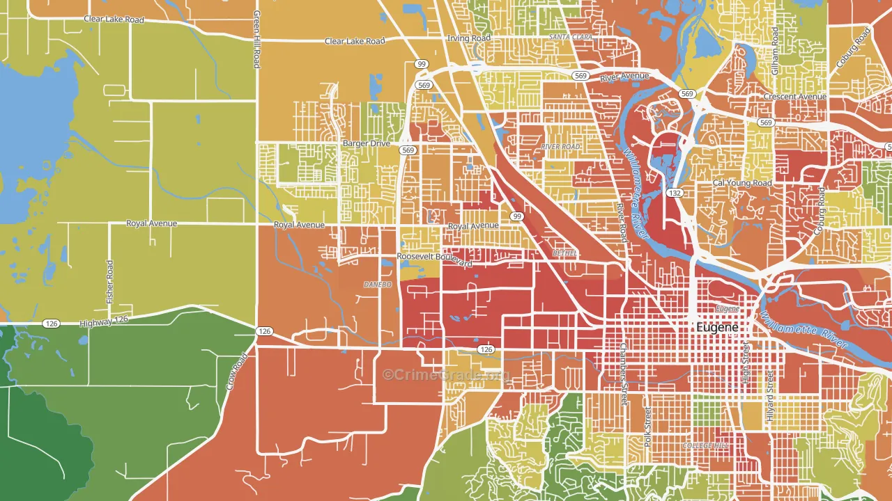 97402, OR Map of Theft Rates