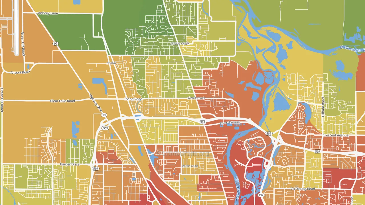 97404, OR Map of Theft Rates