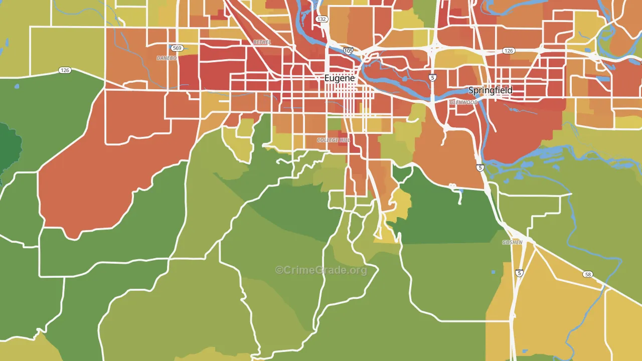 97405, OR Map of Theft Rates