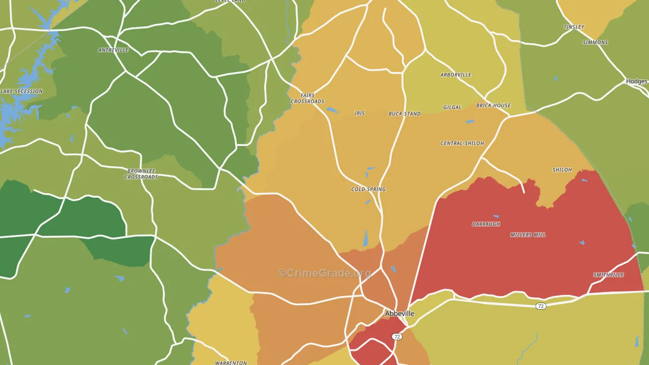 Abbeville County, SC Map of Theft Rates
