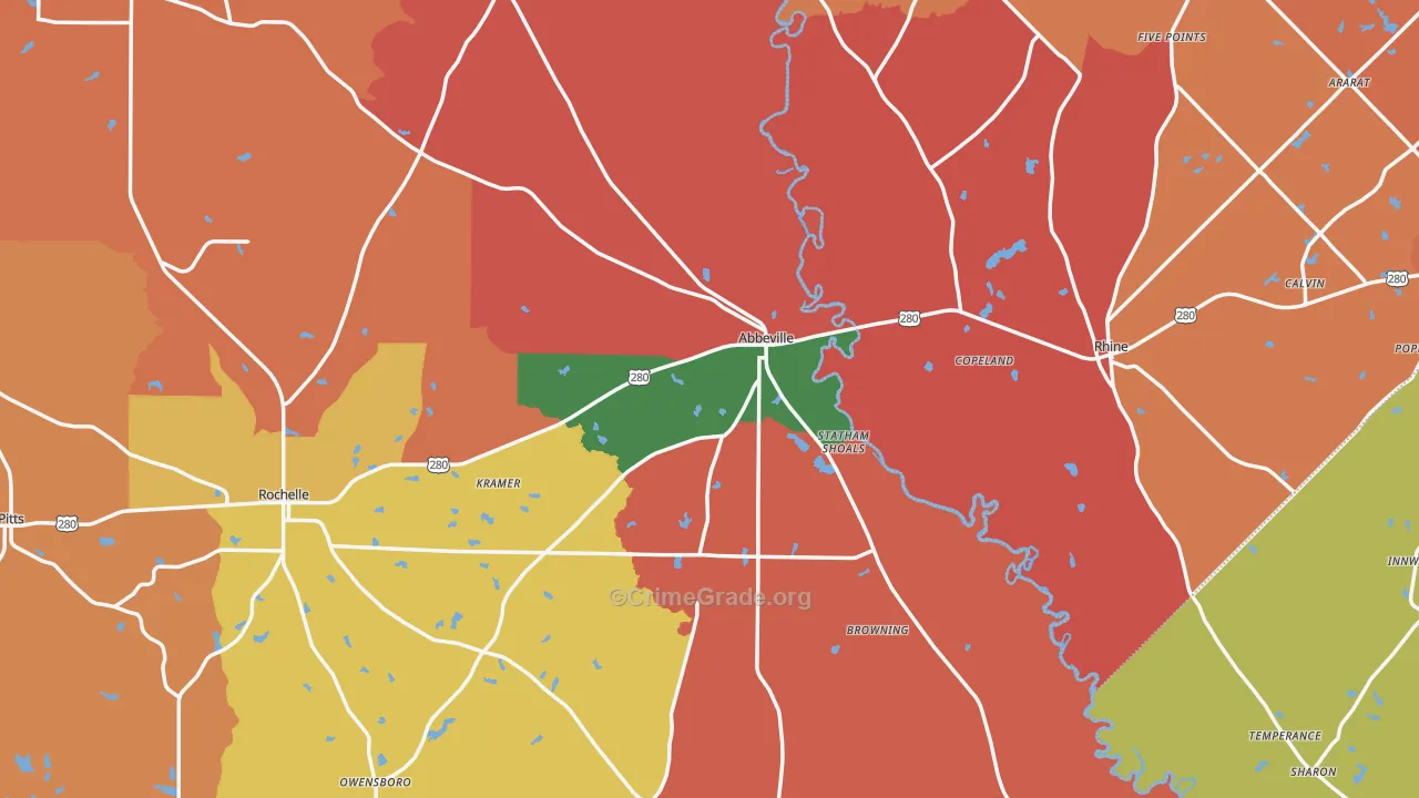 Abbeville, GA Map of Theft Rates