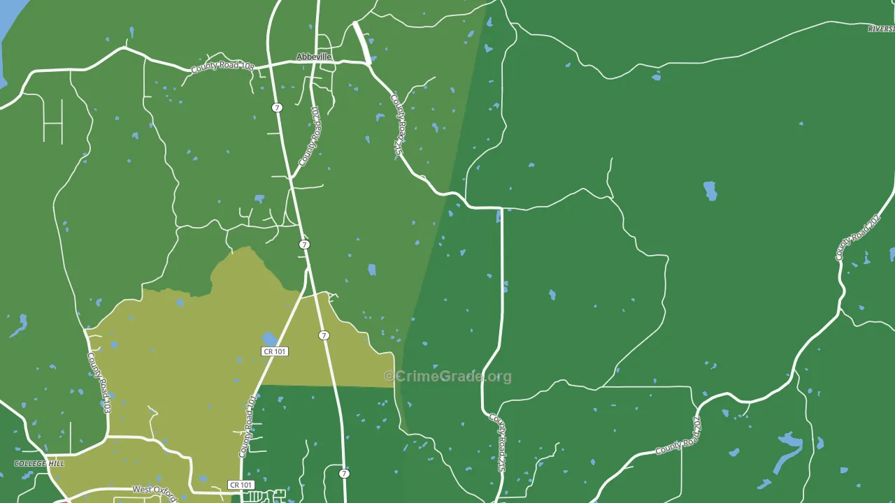 Abbeville, MS Map of Theft Rates