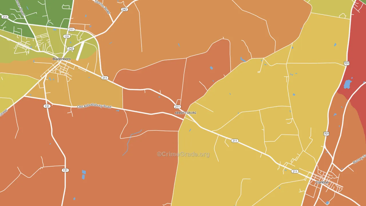 Abbottsburg, NC Map of Theft Rates
