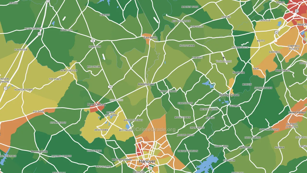 Abbottstown, PA Map of Theft Rates