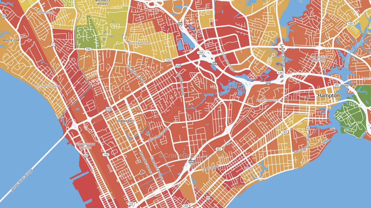 Aberdeen, Hampton, VA Map of Theft Rates
